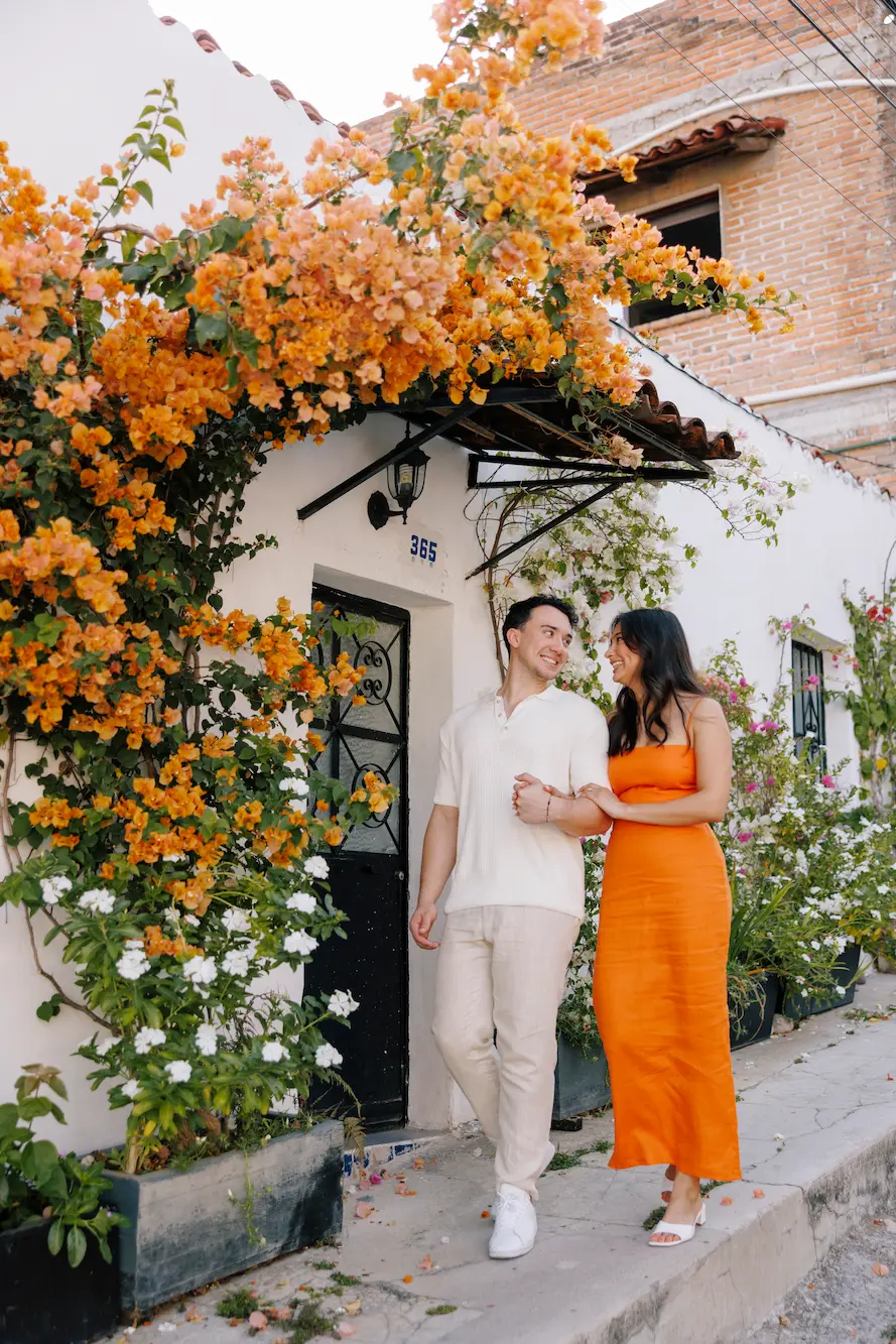 Engagement session in Old Town Romantic Zone Puerto Vallarta cobblestone streets